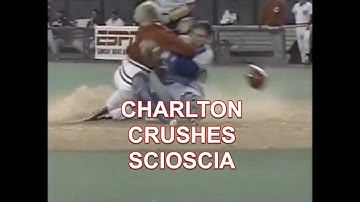 Relief Pitcher Norm Charlton crushes Mike Scioscia at the plate, a breakdown