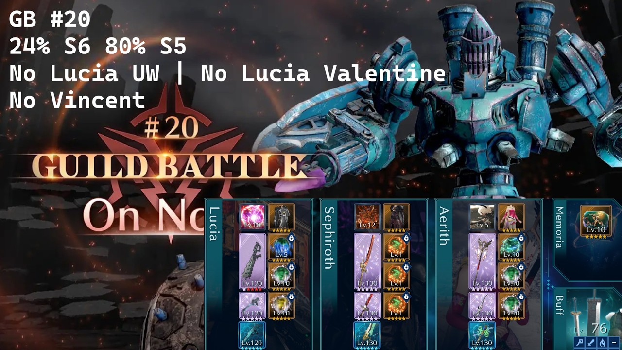 [FF7 Ever Crisis] Guild Battle #20 Restive Snow Doll - S6 24% S5 80% - No Vincent/Lucia new weapons