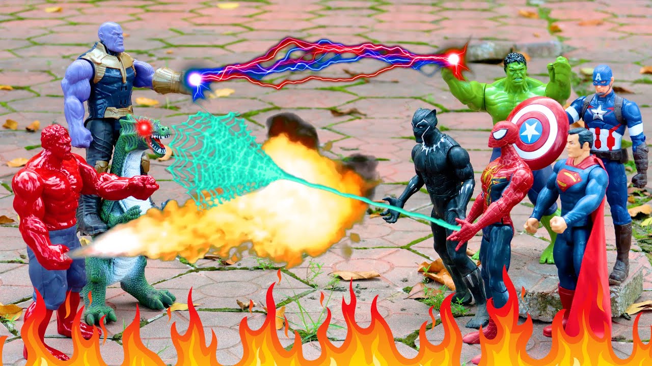 Biệt Đội Siêu Nhân Đại Chiến Người Khổng Lồ Đỏ, Thanos, Khủng Long Bạo Chúa | Spider Man, Red Hulk