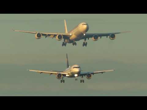 AIRBUS A340-600 LANDING with an AIRBUS A320 flying AHEAD (4K)