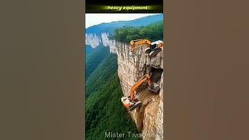 The moment the excavator fell from the cliff #shorts
