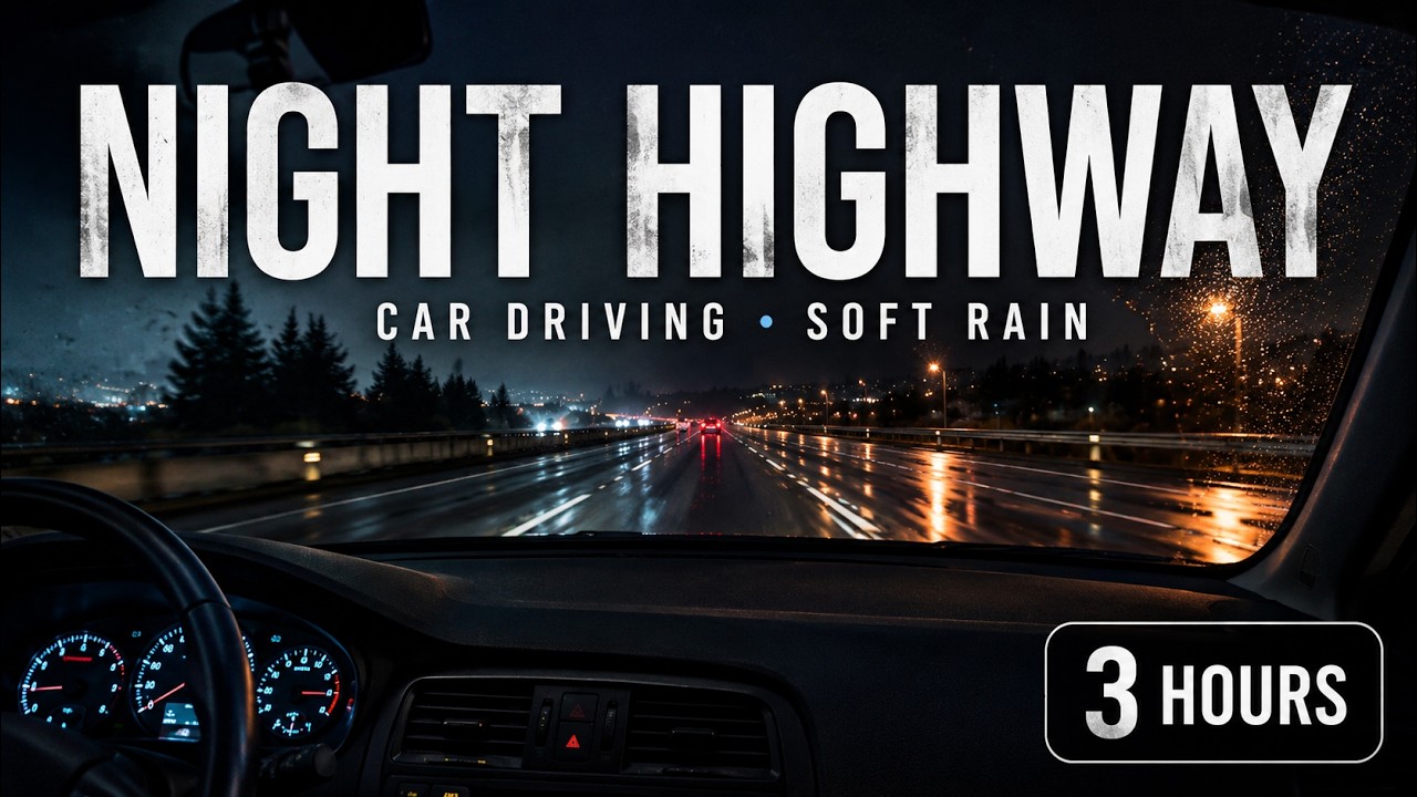 Car Driving at Night 🌃 Road Noise, Engine Hum & Soft Rain Ambience 3 Hours
