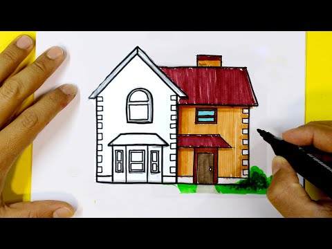 how to draw a 2 story house