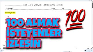 10.Sınıf Matematik 2.Dönem 1.Yazılı