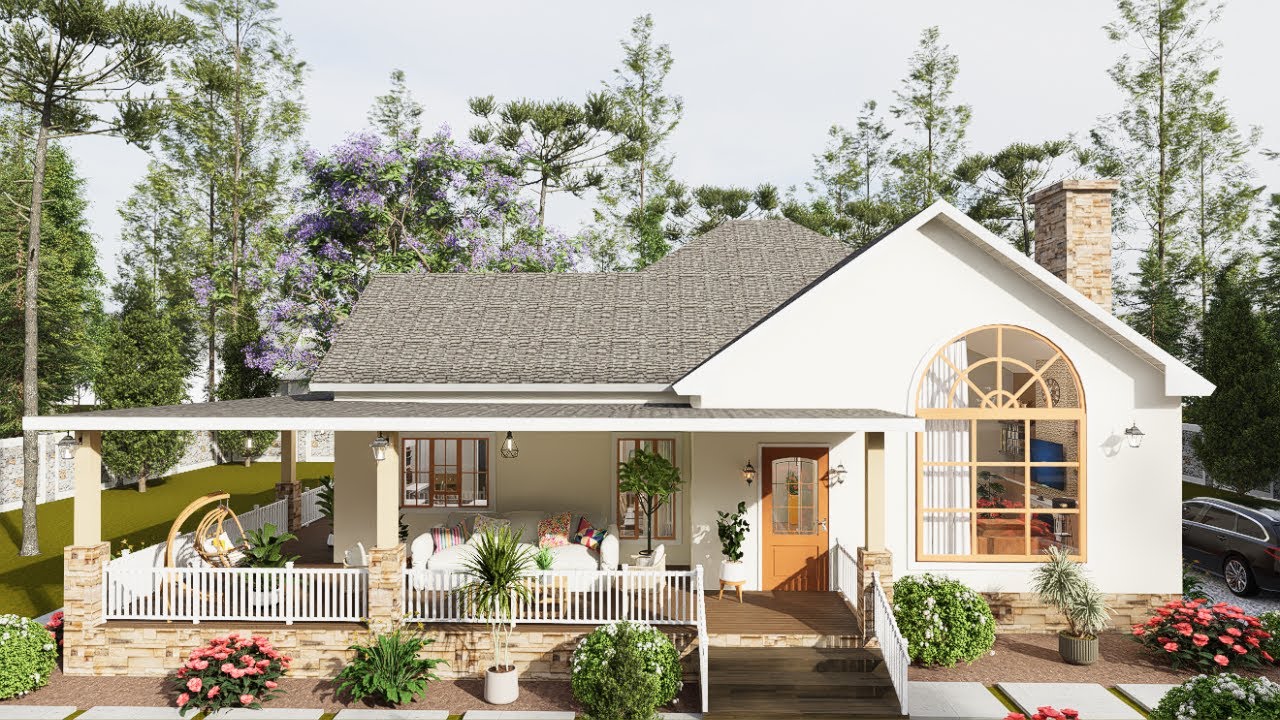 Charming 2 bedrooms house design with wrap around porch (Outdoors ...