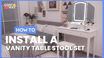 How to Install the Vanity Table Stool Set with Large Lighted Mirror | HU10055 #costway #howto