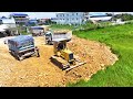 Big Project! Filling Up The Land huge, Bulldozer KOMATSU D31p, Dump Truck 5Ton Unloading
