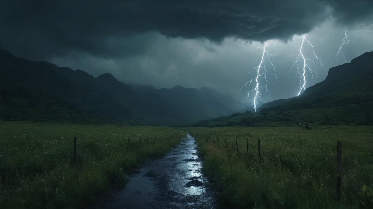 The sound of rain and thunder pouring down on the small island in the ...