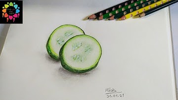 3D Cucumber slice Drawing /Easy 3D drawing/simple 3D drawing/Colour pencil 3D drawing for Beginners