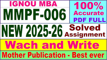 MMPF 006 solved assignment 2025-26 in English || mmpf 006 solved assignment 2026 || ignou mmpf6