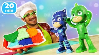 Preparando dulces con los PJ Masks Gekko y Catboy. Cocina para niños.