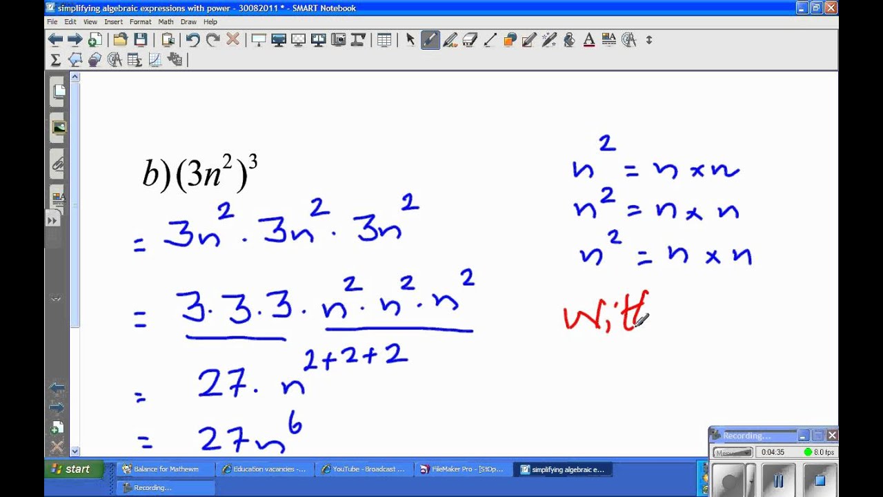 Simplifying algebraic expressions with power - YouTube