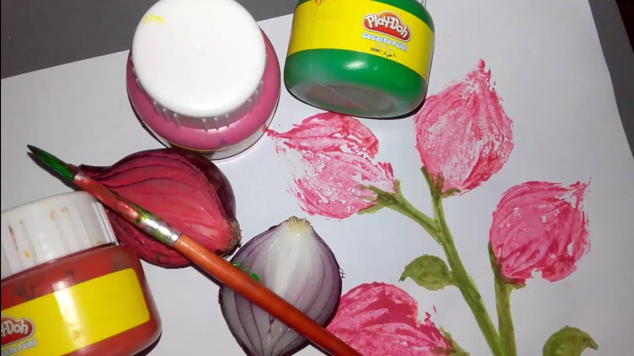 How to Paint a Flower using Onion & Using Play Doh Gouache Paint