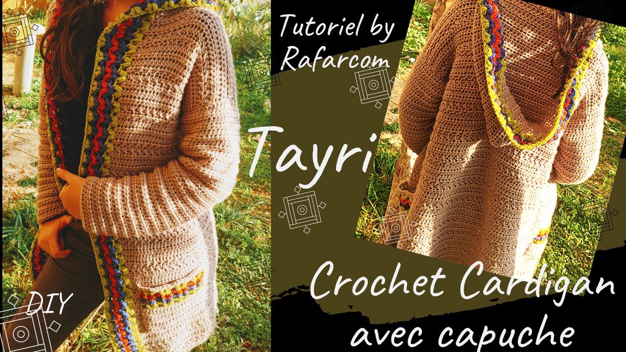 Crochet cardigan Tayri avec capuche pour toutes les tailles(XS a 3XL)  partie1 schema à imprimer🤩 - YouTube