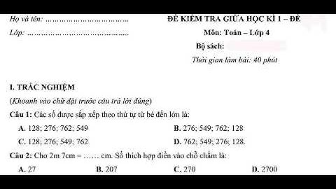 Đề thi giữa học kì 1 môn toán lớp 4