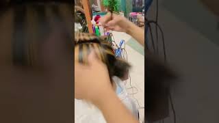 Silk press with chunky highlights with trim