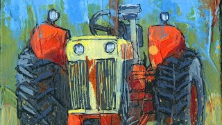 Painting Demo - Acrylic - Abandoned Case Tractor - Semi Abstract Style