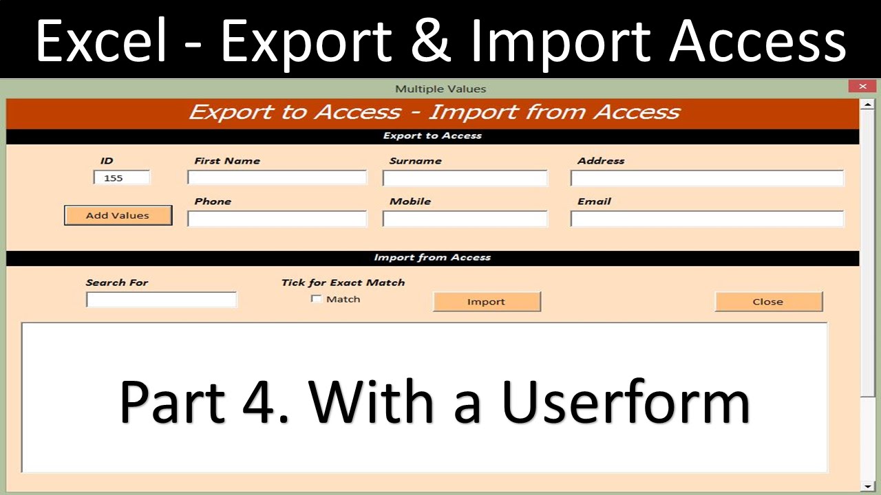 Import match. Excel access. Access экспорт. Userform excel. Import from excel.