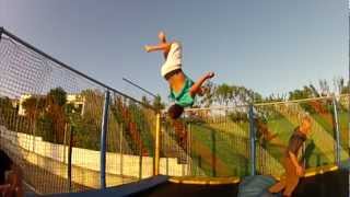 Trampoline jumping in super slow motion.