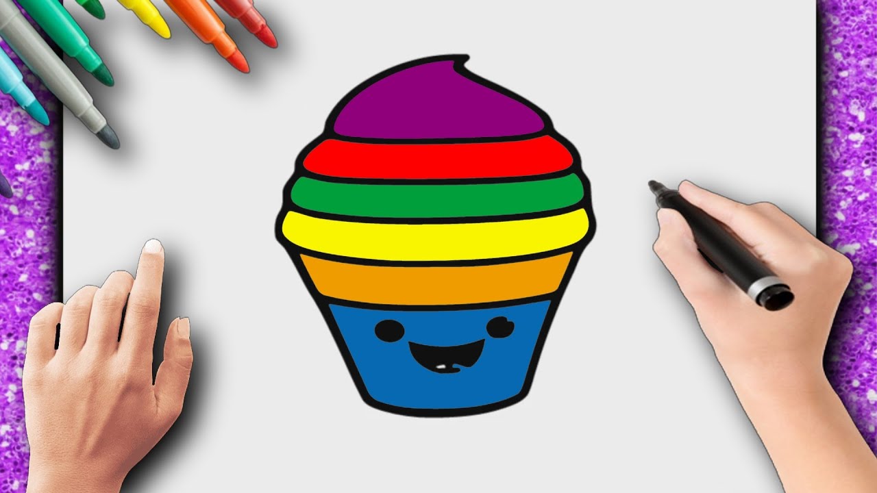 Como Desenhar Um Cupcake De Morango Com Um Rosto Bonito Para Crianças.  Tutorial De Desenho Passo a Passo Ilustração do Vetor - Ilustração de doce,  cafeteria: 242746089