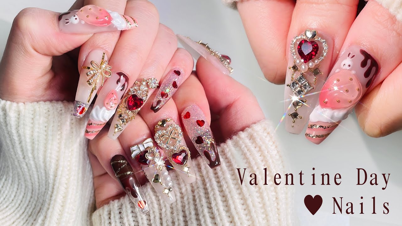 Сладкий маникюр ко Дню святого Валентина🍫💝 рисунок торта / маникюр / наращивание ногтей