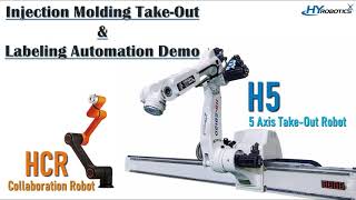 HYRobotics H5 Mold Take Out Robot & Hanhwa HCR-5 Cobot Labeling Automation  | HYRobotics