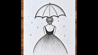 How To Draw A Girl With Umbrella Step By Step Ll Easy Drawing Ideasll Pencil Sketch Ll Girl Drawing