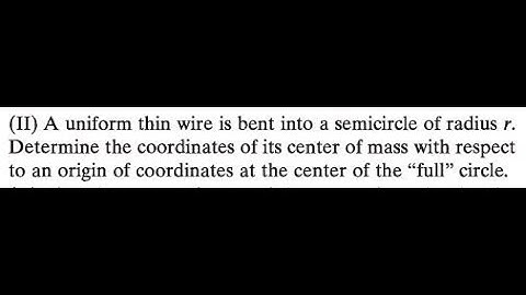 A uniform thin wire is bent into a semicircle of radius Determine the coordinates of its center