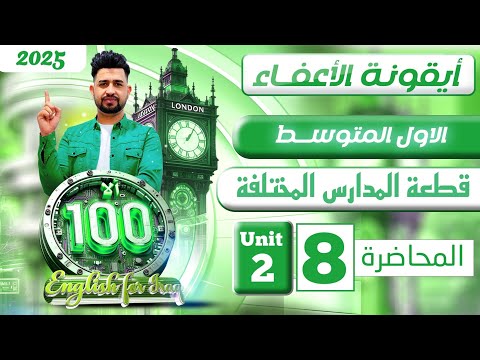 انكليزي اول متوسط المنهج الجديد 2025 قطعة المدارس المختلفة اليونت الثاني المحاضرة 8
