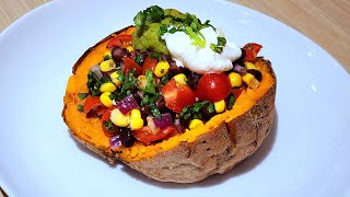 Black Beans stuffed Sweet potato (vegan) - guacamole & sour cream are optional