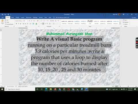 VB program treadmill burn 3.9 calories/min calories burned after 10, 15,20, 25 and 30 minutes