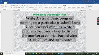 VB program treadmill burn 3.9 calories/min calories burned after 10, 15,20, 25 and 30 minutes
