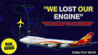 Engine number 2 failure on takeoff. Suparna Boeing 747 returns to Dallas. Real ATC