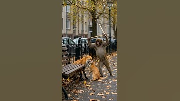 Monkey Breaks Up Fox vs Cat Fight in the Park!