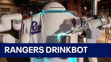 Robot bartender in Rangers jersey serves drinks at Globe Life Field