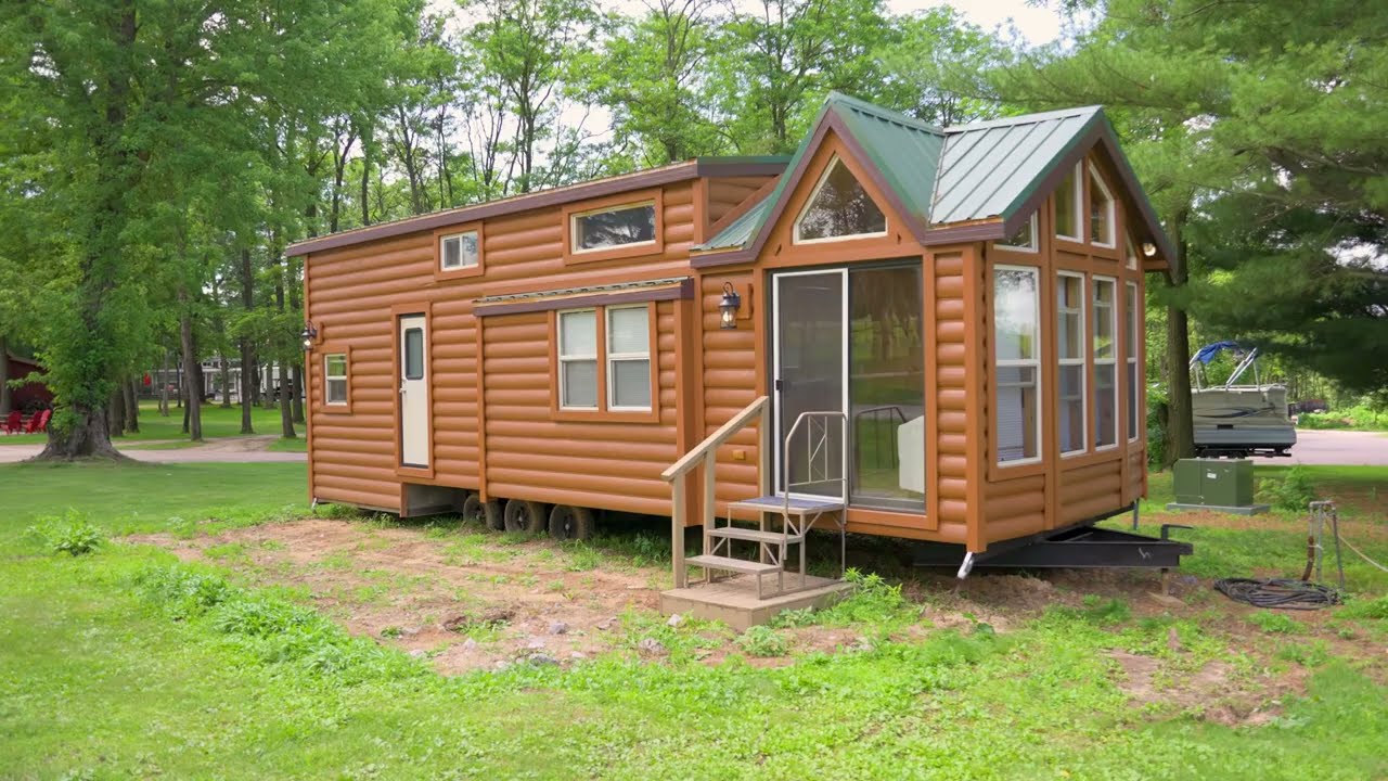 Log Cabin Rustic Park Model Rental | Western Woods Campground | Wisconsin Dells Vacation Cabin