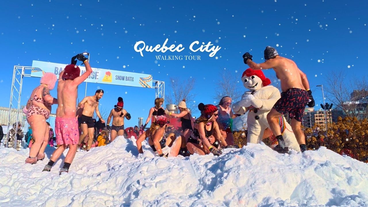 Quebec City, Kanada | Bain de neige | Zimowy Spacer po Mieście 4K