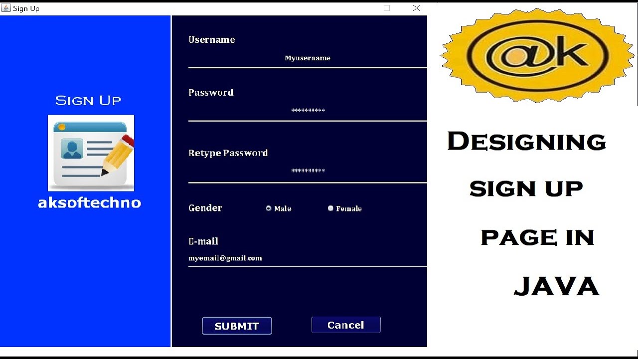 How to create a sign up page in java using awt and swing - YouTube