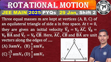 Three equal masses m are kept at vertices (A, B, C) of an equilateral triangle of side a in free spa