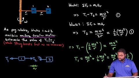 Calculate the tension in a string connecting two blocks with a rotating peg
