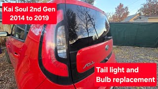 2014 to 2019 Kia Soul tail light bulb replacement and entire tail light replacement.