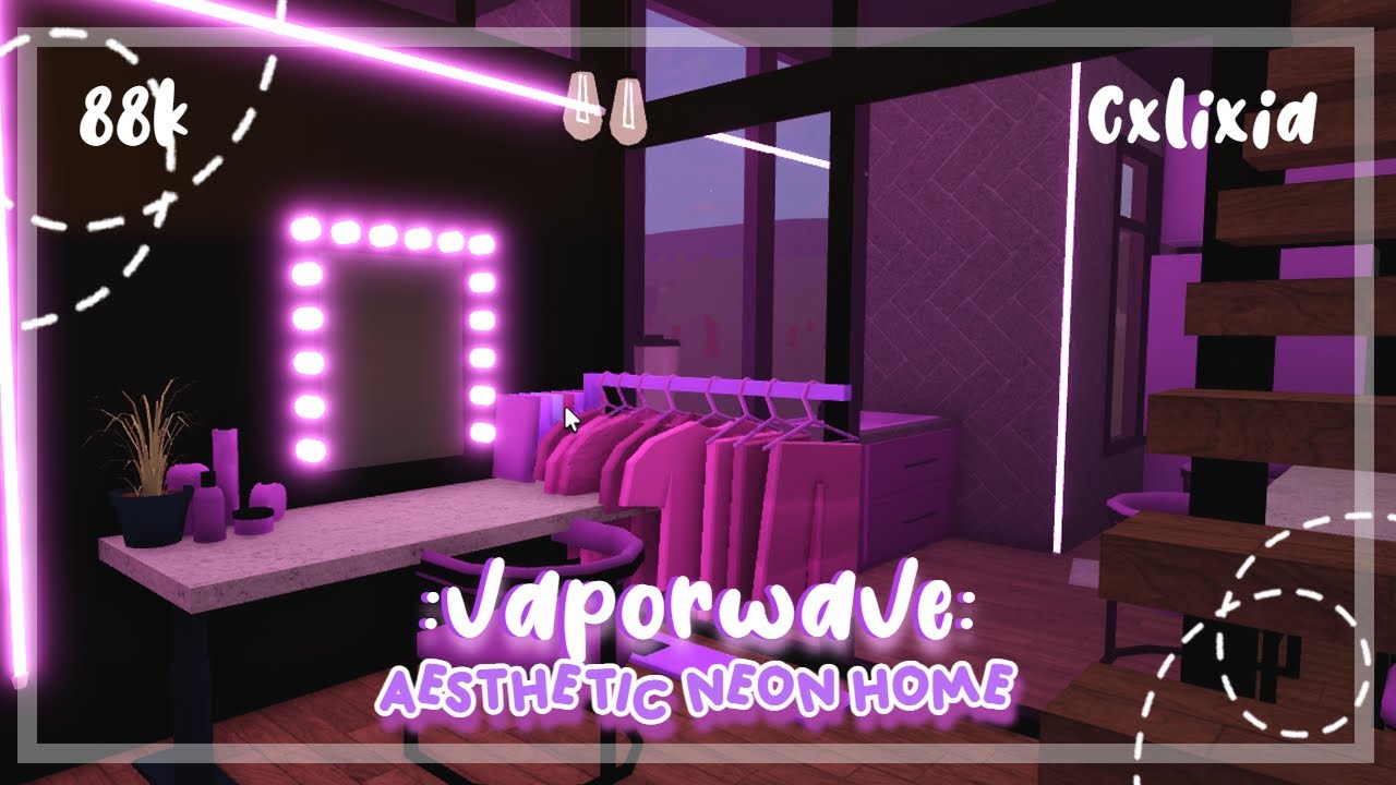 BLOXBURG Vaporwave 🎶 Aesthetic Neon Modern Home 💿 2.0 Speedbuild