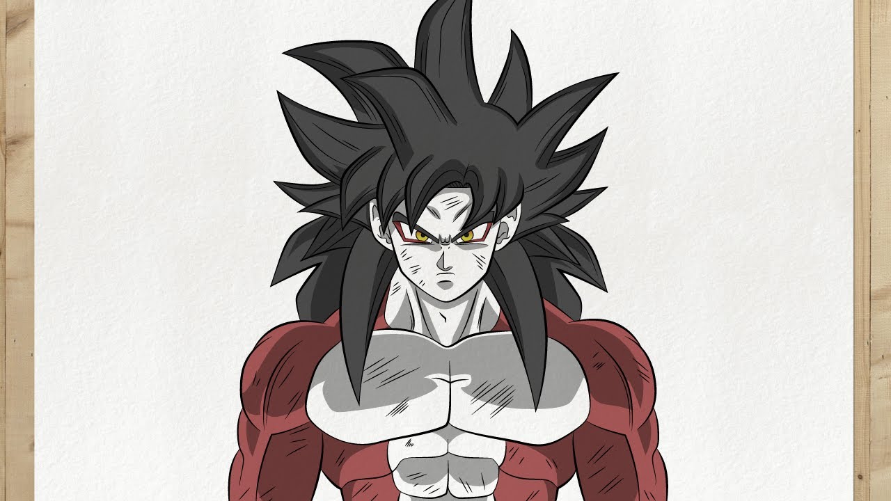 Desenhei o Goku Ssj 4 Semi-realista e coloquei efeitos o PC. Colori o