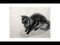 How to paint wet on wet cats with watercolor - Beginner's Tutorial - Black kitty in a snow.
