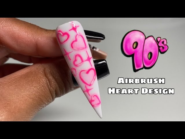 Trending 90s Airbrush Heart Design, Valentines Nail Design