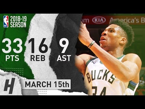 Giannis Antetokounmpo Full Highlights Bucks vs Heat 2019.03.15 - 33 Pts, 16 Reb, 9 Ast!