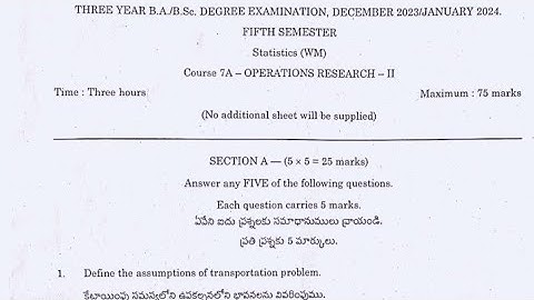 Degree 5th Sem statistics paper 7A real question paper *Operations Research II real question paper*