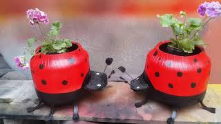 LADYBUG MADE OF TIRES art on tires RECYCLING TIRES flower pots in the shape of animals GARDEN