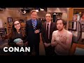 Jim Parsons & Conan Raid The "Big Bang Theory" Set With A Fan
