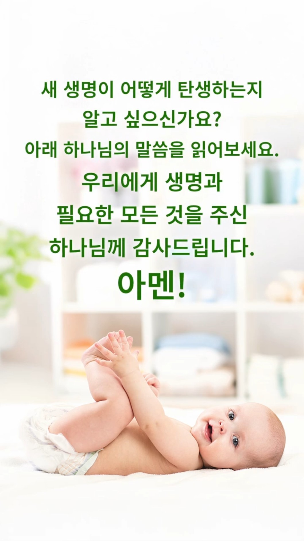 새 생명이 어떻게 탄생하는지 알고 싶으신가요? 아래 하나님의 말씀을 읽어보세요. 우리에게 생명과 필요한 모든 것을 주신 하나님께 감사드립니다. 아멘!